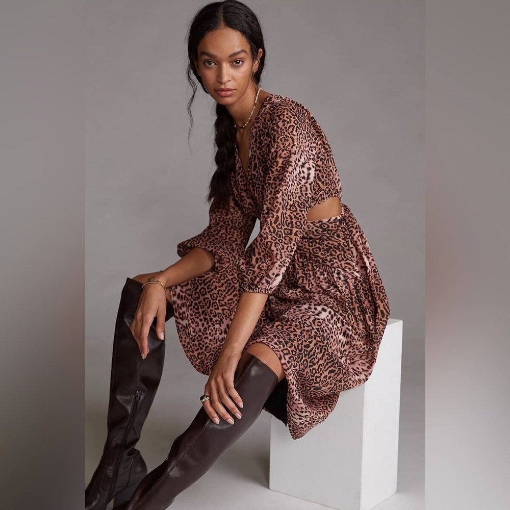 Anthropologie Ranna Gil Cutout Leopard Dress